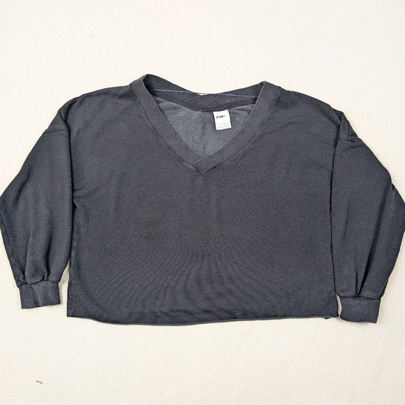 Nike Yoga Luxe Fleece V-Neck Cropped Sweatshirt Black Size XS - Picture 1 of 15